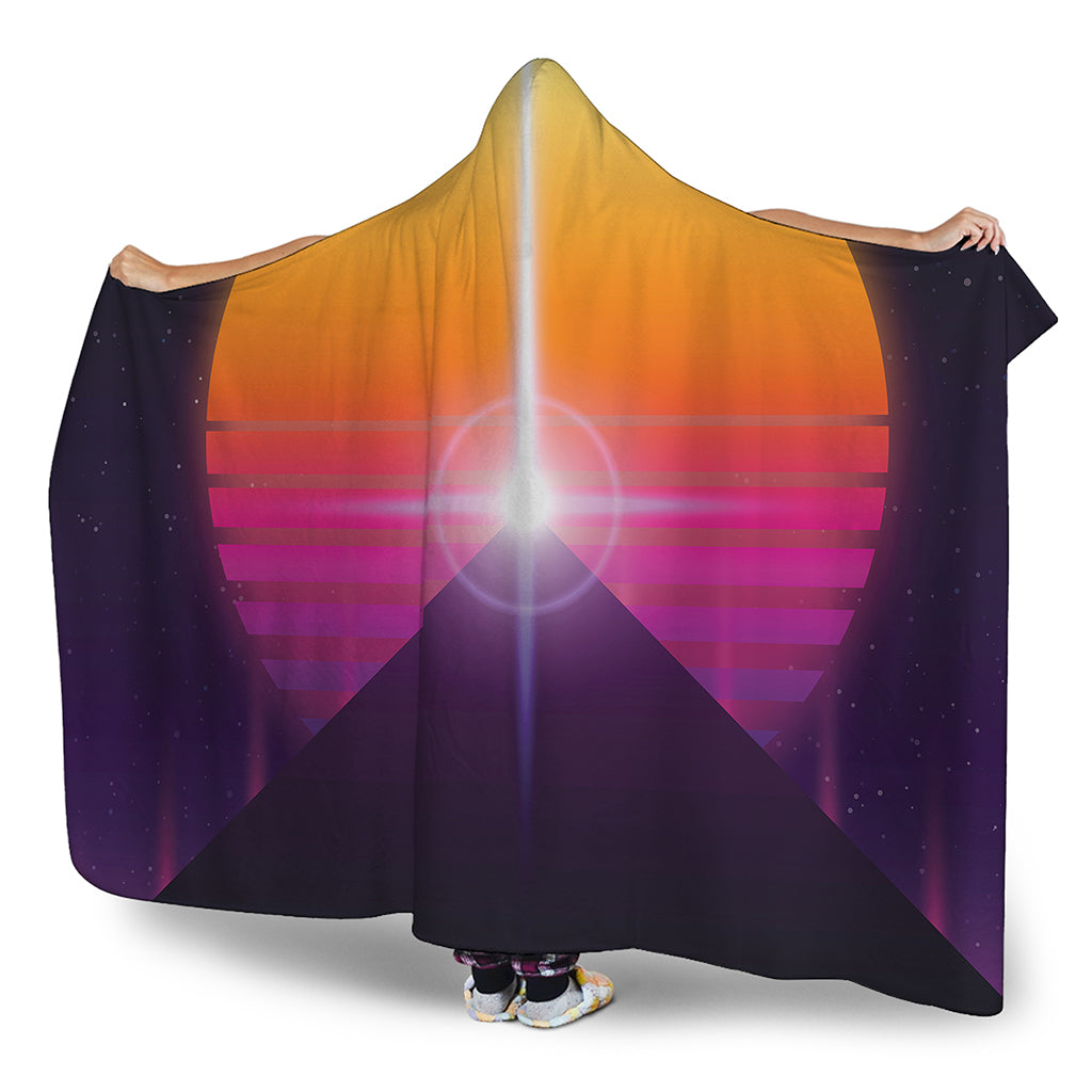 Synthwave Pyramid Print Hooded Blanket