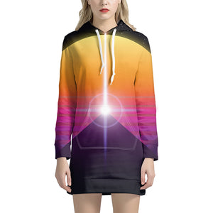 Synthwave Pyramid Print Hoodie Dress