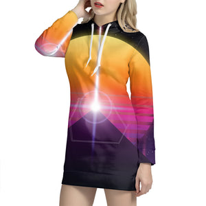 Synthwave Pyramid Print Hoodie Dress