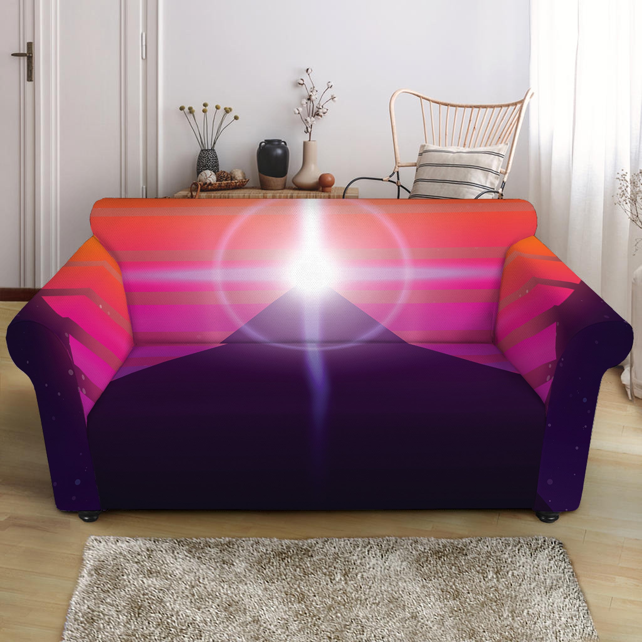 Synthwave Pyramid Print Loveseat Slipcover GearFrost