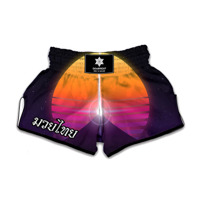 Synthwave Pyramid Print Muay Thai Boxing Shorts
