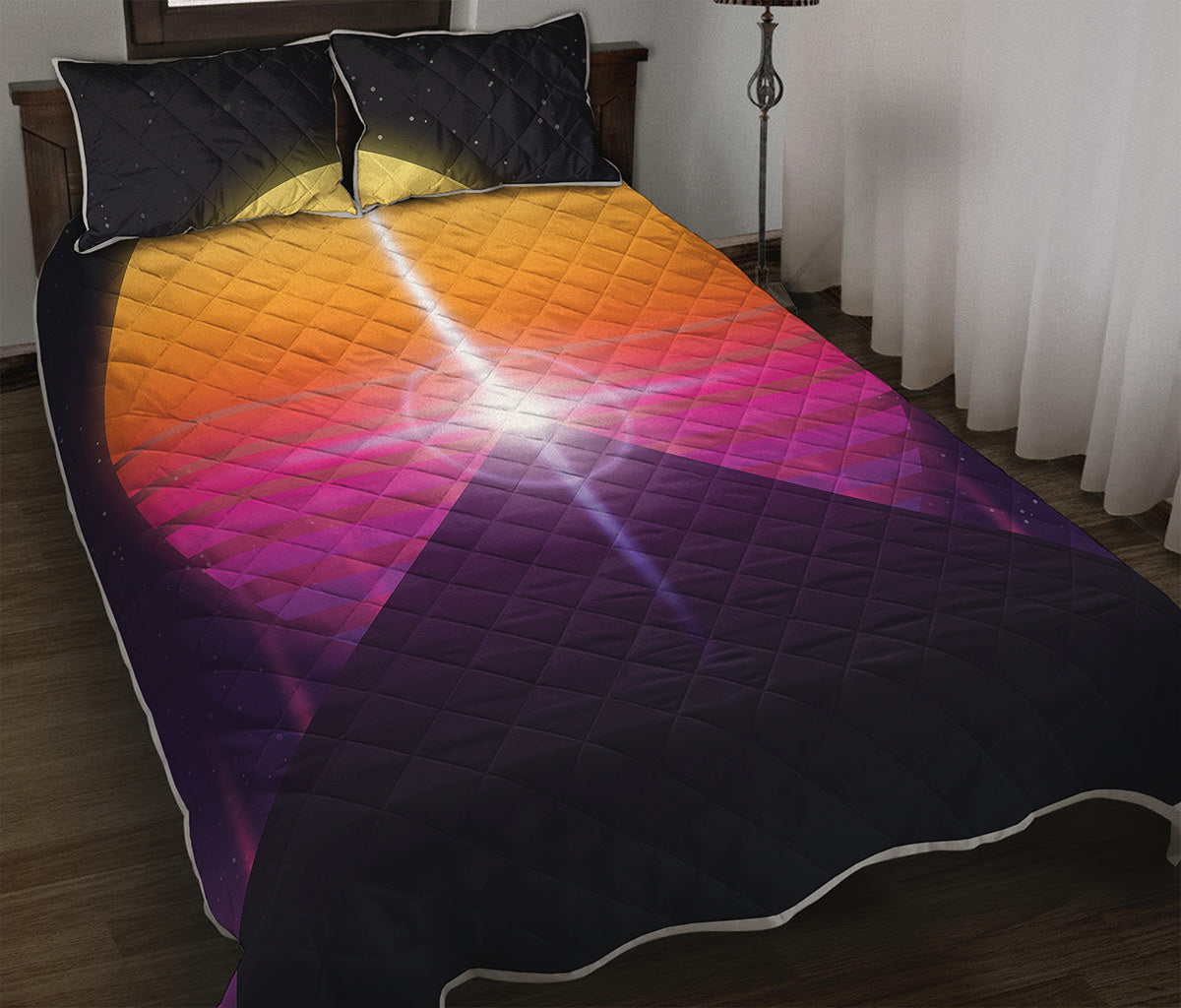 Synthwave Pyramid Print Quilt Bed Set