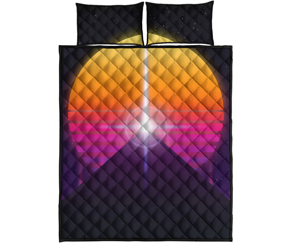 Synthwave Pyramid Print Quilt Bed Set