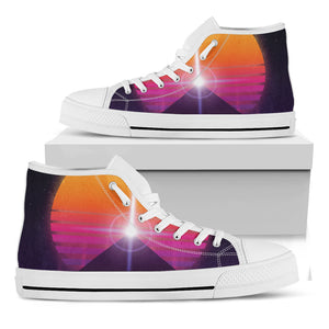 Synthwave Pyramid Print White High Top Shoes