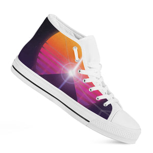 Synthwave Pyramid Print White High Top Shoes