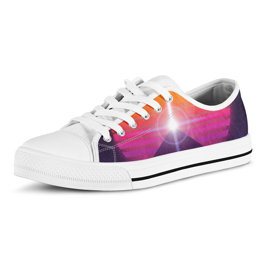 Synthwave Pyramid Print White Low Top Shoes