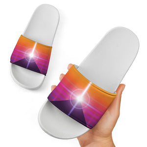 Synthwave Pyramid Print White Slide Sandals