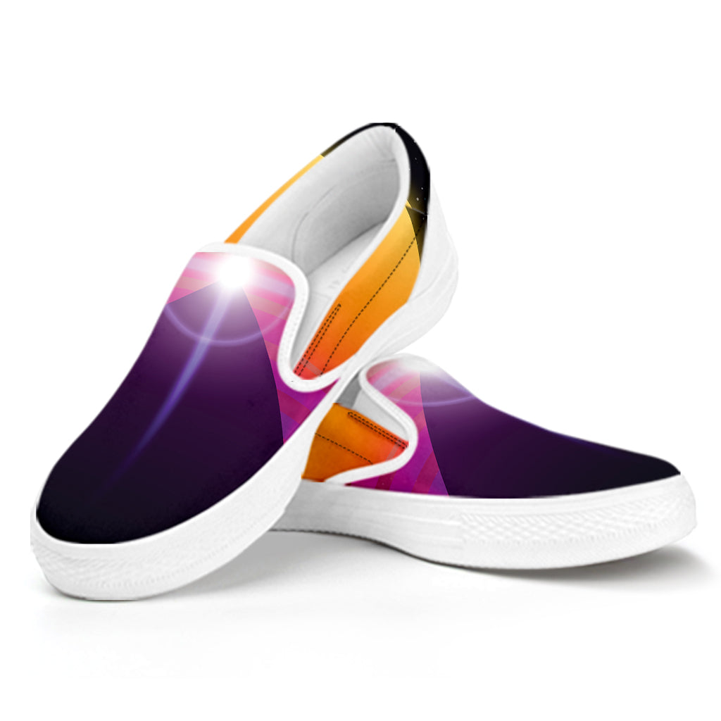 Synthwave Pyramid Print White Slip On Shoes