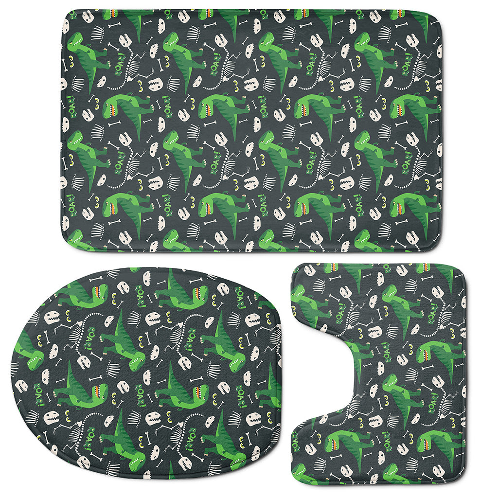 T-Rex And Dino Fossil Pattern Print 3 Piece Bath Mat Set
