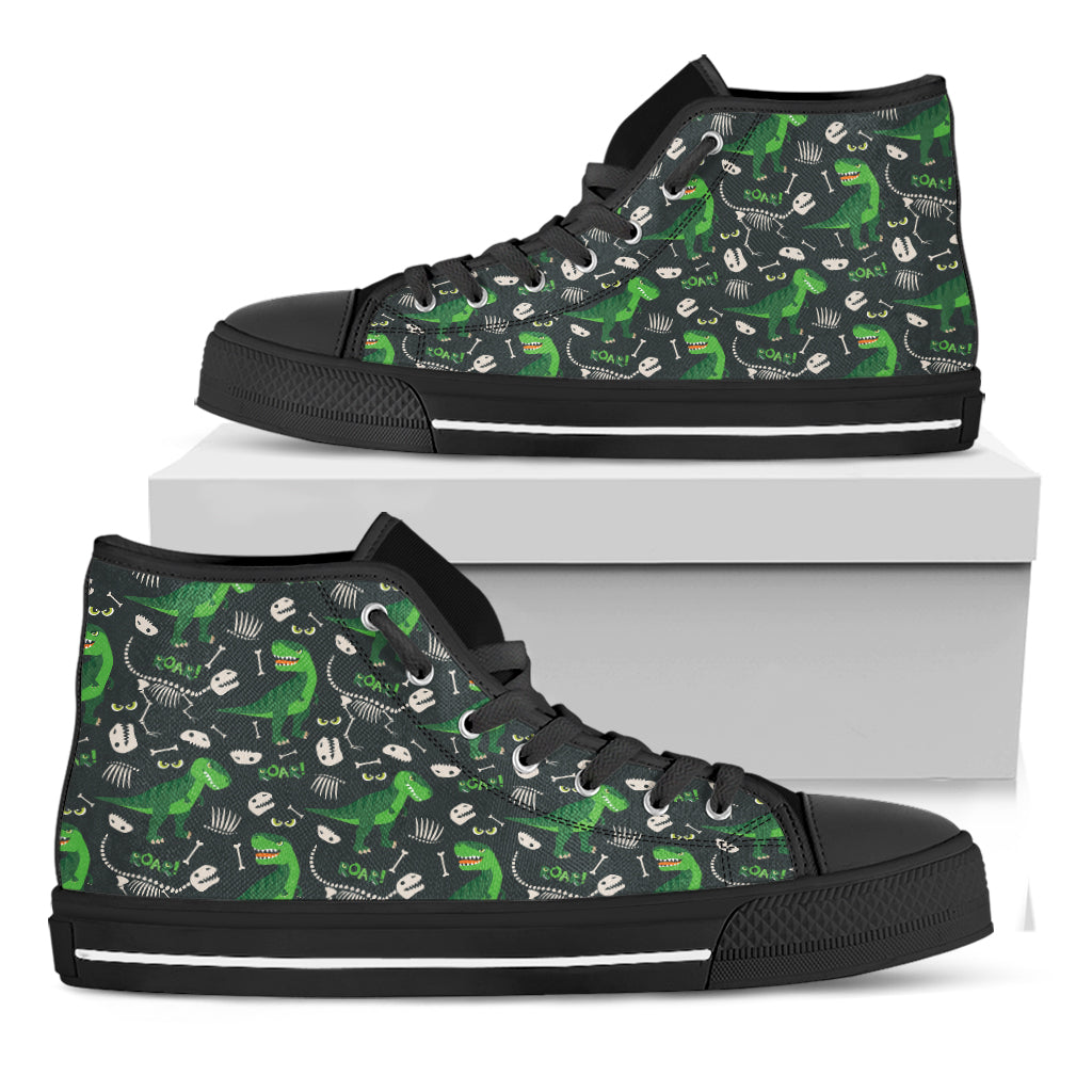 T-Rex And Dino Fossil Pattern Print Black High Top Shoes