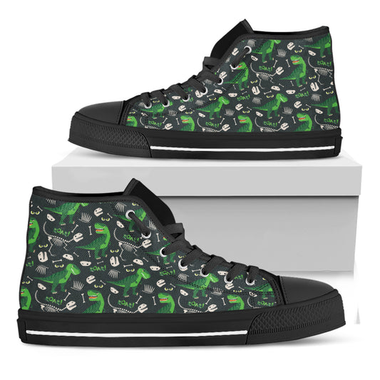 T-Rex And Dino Fossil Pattern Print Black High Top Shoes