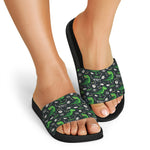 T-Rex And Dino Fossil Pattern Print Black Slide Sandals