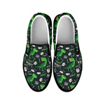 T-Rex And Dino Fossil Pattern Print Black Slip On Shoes