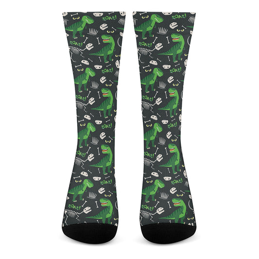 T-Rex And Dino Fossil Pattern Print Crew Socks