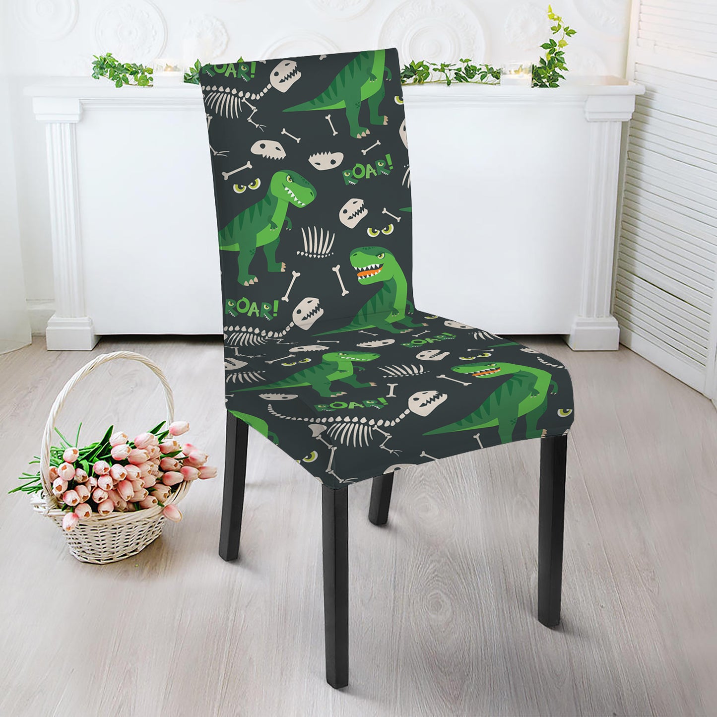 T-Rex And Dino Fossil Pattern Print Dining Chair Slipcover