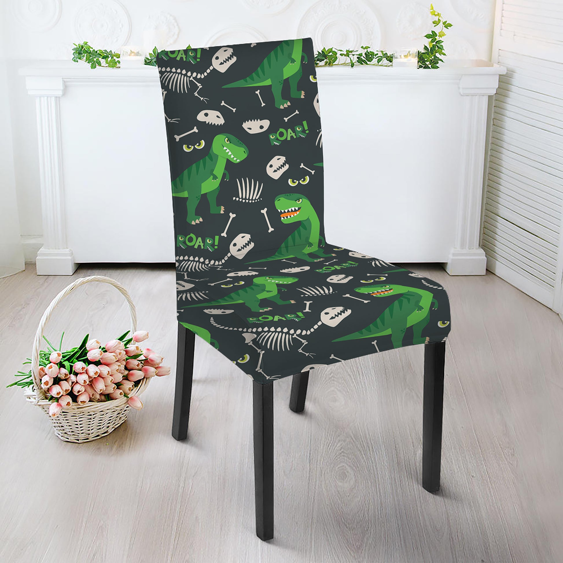 T-Rex And Dino Fossil Pattern Print Dining Chair Slipcover