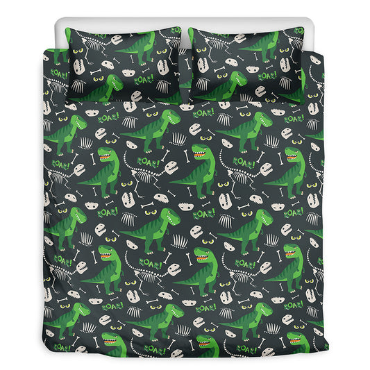 T-Rex And Dino Fossil Pattern Print Duvet Cover Bedding Set