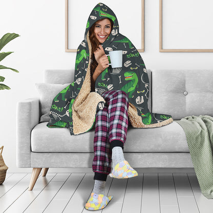 T-Rex And Dino Fossil Pattern Print Hooded Blanket
