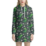T-Rex And Dino Fossil Pattern Print Hoodie Dress