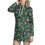 T-Rex And Dino Fossil Pattern Print Hoodie Dress