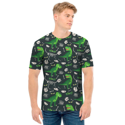 T-Rex And Dino Fossil Pattern Print Men's T-Shirt