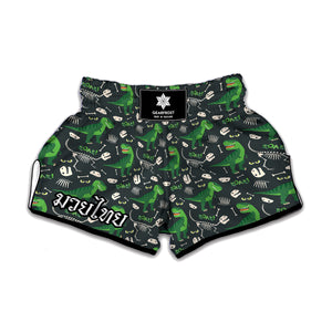 T-Rex And Dino Fossil Pattern Print Muay Thai Boxing Shorts