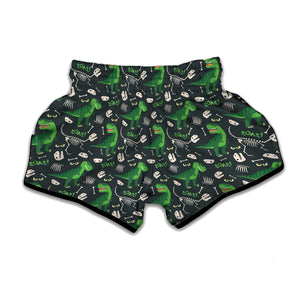 T-Rex And Dino Fossil Pattern Print Muay Thai Boxing Shorts