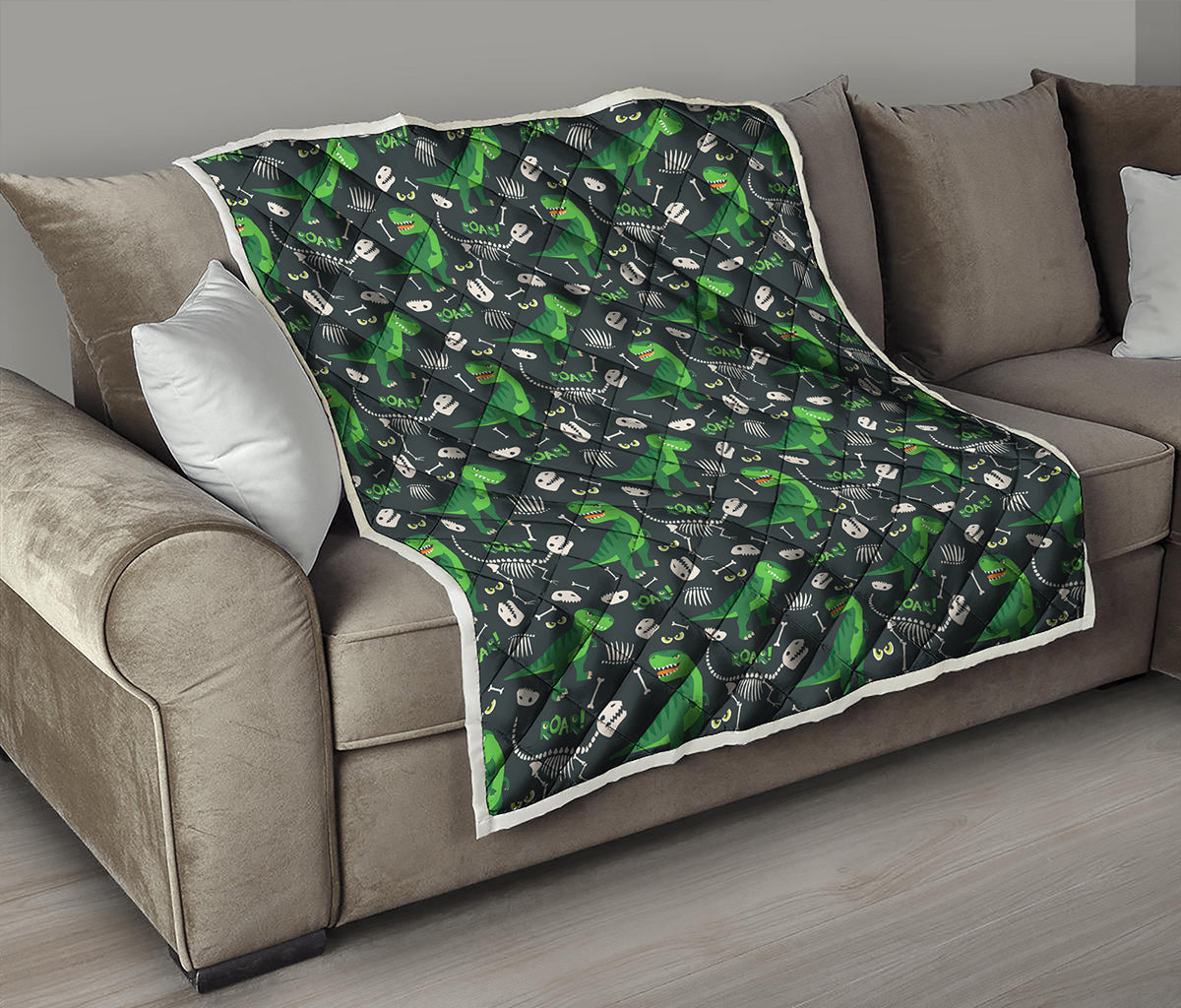 T-Rex And Dino Fossil Pattern Print Quilt