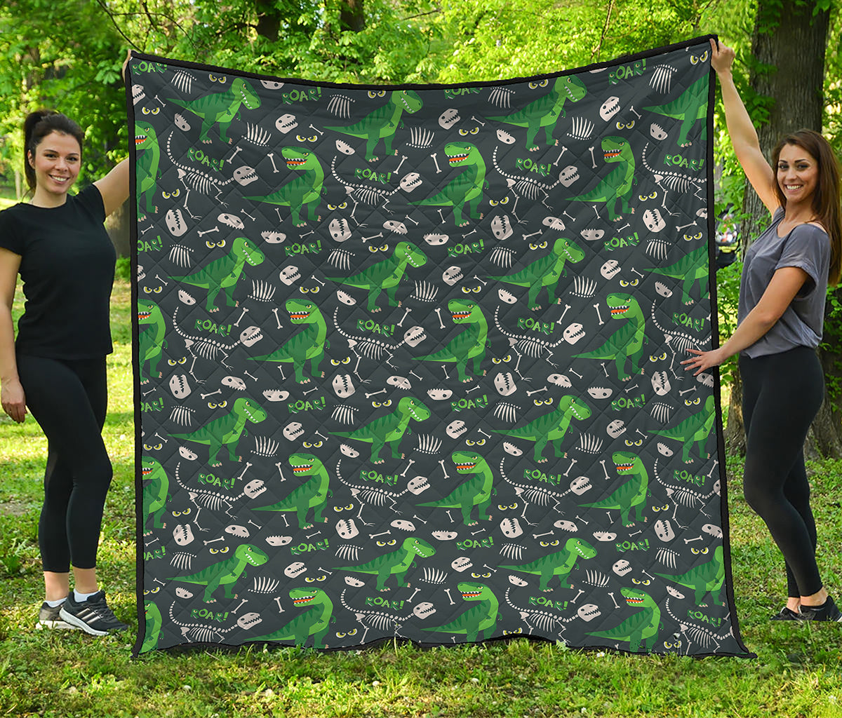 T-Rex And Dino Fossil Pattern Print Quilt