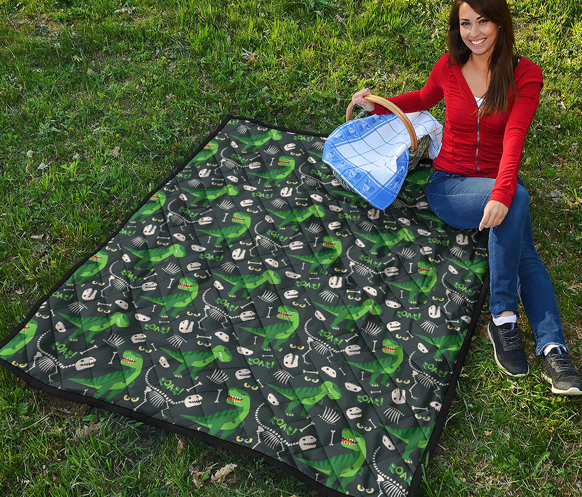 T-Rex And Dino Fossil Pattern Print Quilt