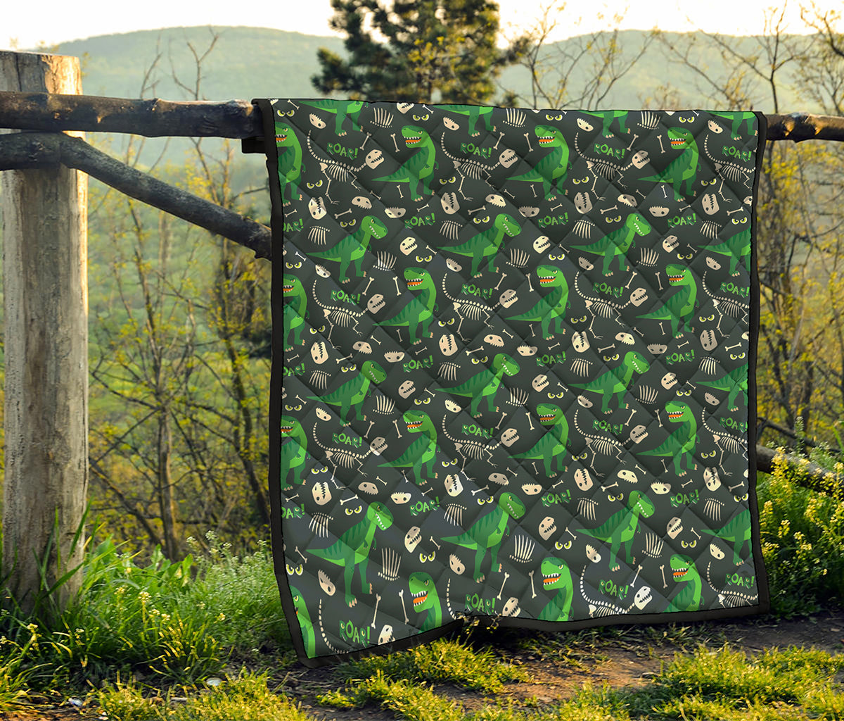 T-Rex And Dino Fossil Pattern Print Quilt