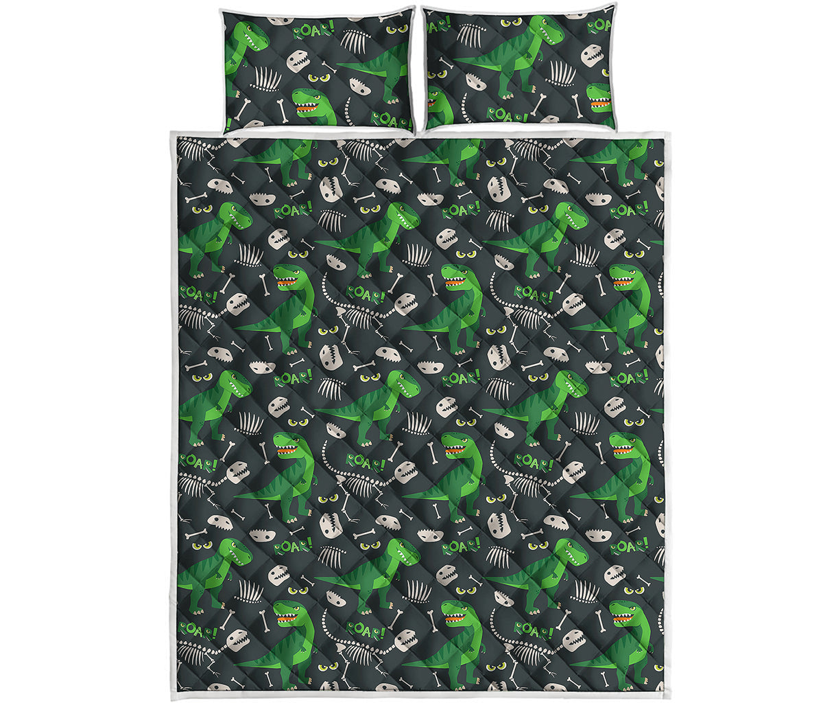 T-Rex And Dino Fossil Pattern Print Quilt Bed Set