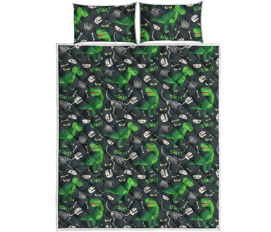 T-Rex And Dino Fossil Pattern Print Quilt Bed Set