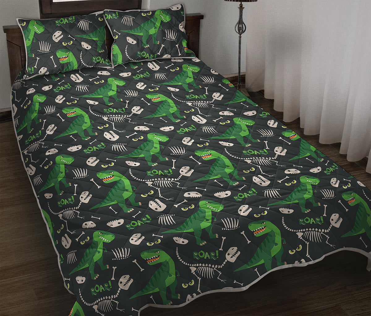 T-Rex And Dino Fossil Pattern Print Quilt Bed Set