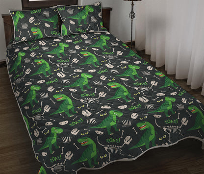 T-Rex And Dino Fossil Pattern Print Quilt Bed Set