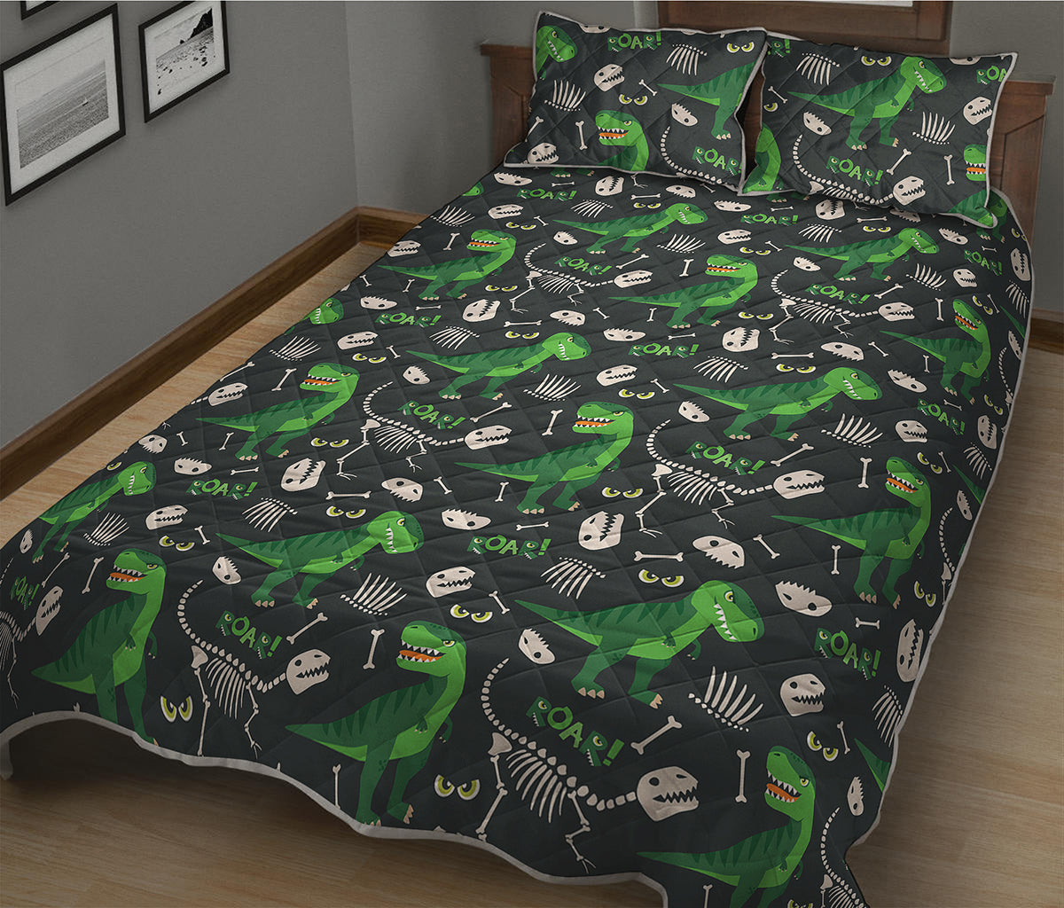 T-Rex And Dino Fossil Pattern Print Quilt Bed Set