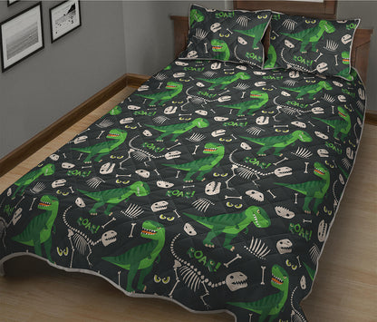 T-Rex And Dino Fossil Pattern Print Quilt Bed Set