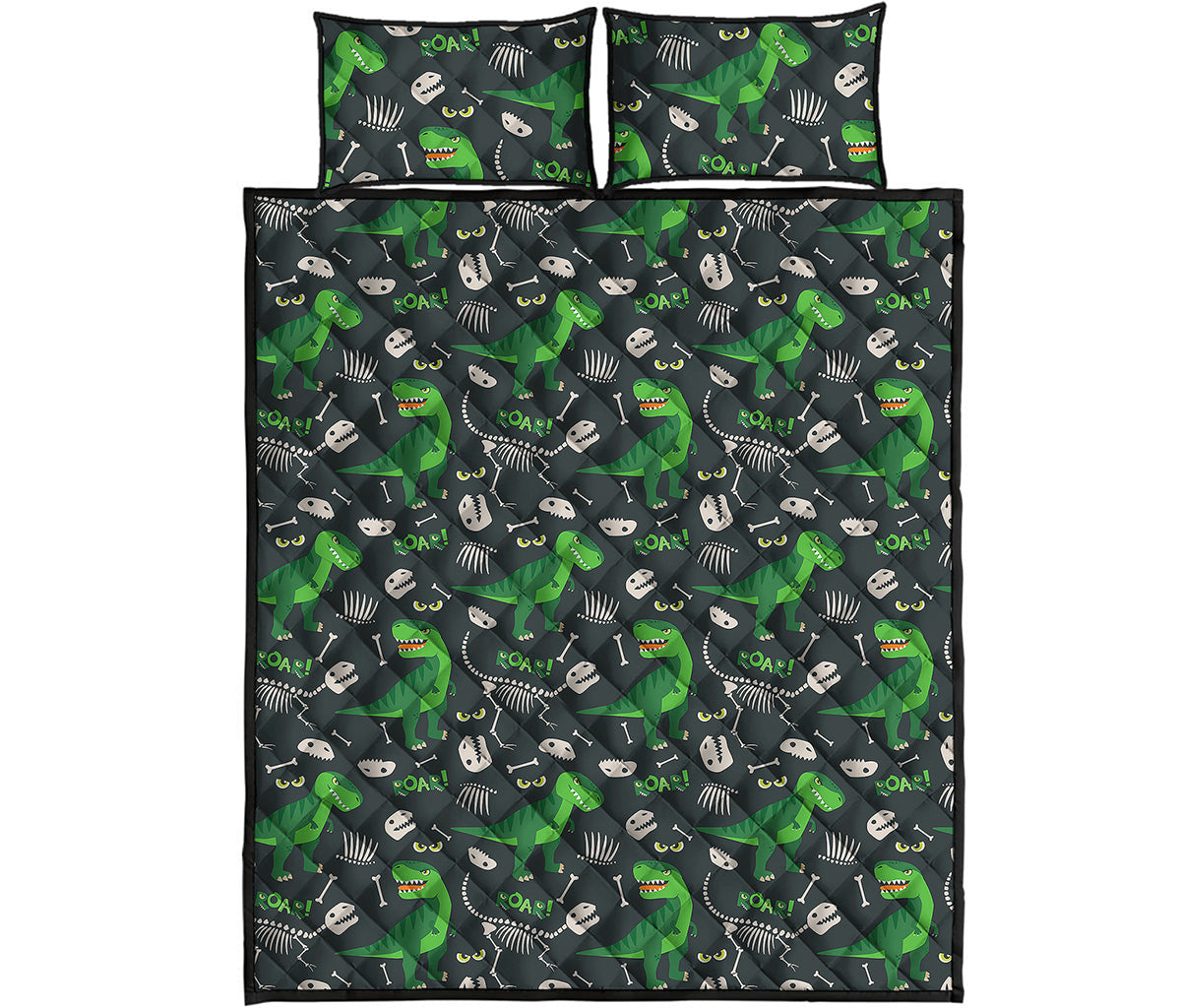 T-Rex And Dino Fossil Pattern Print Quilt Bed Set
