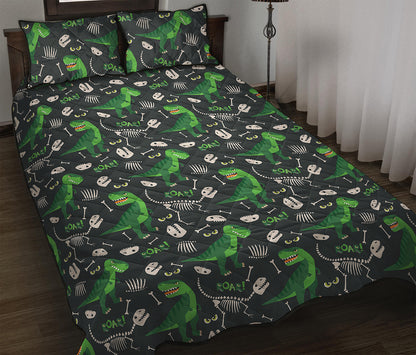 T-Rex And Dino Fossil Pattern Print Quilt Bed Set
