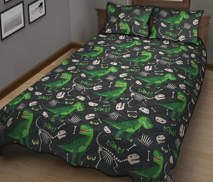 T-Rex And Dino Fossil Pattern Print Quilt Bed Set