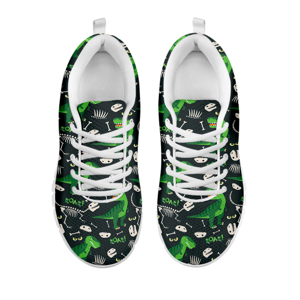 T-Rex And Dino Fossil Pattern Print White Sneakers