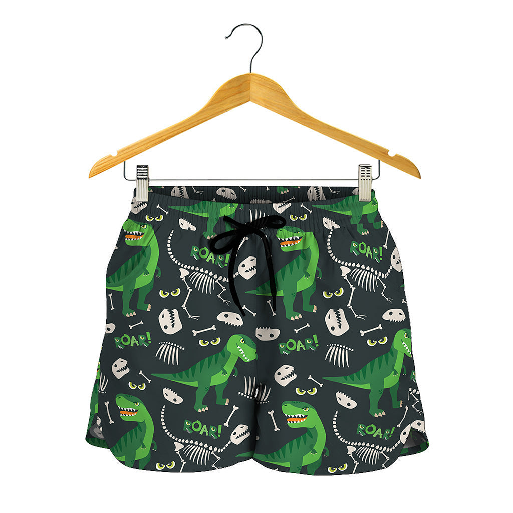 T-Rex And Dino Fossil Pattern Print Women's Shorts