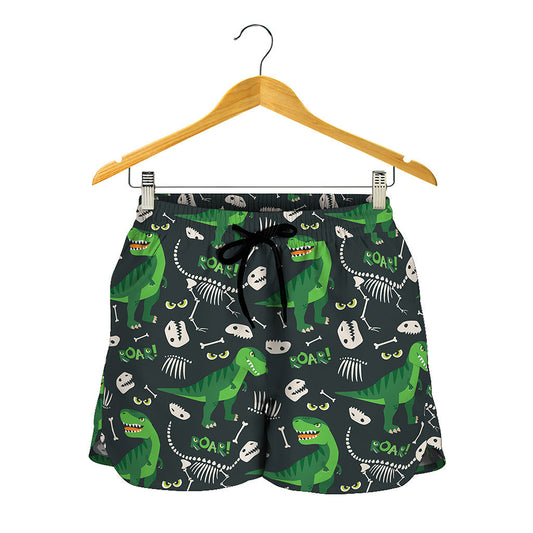 T-Rex And Dino Fossil Pattern Print Women's Shorts