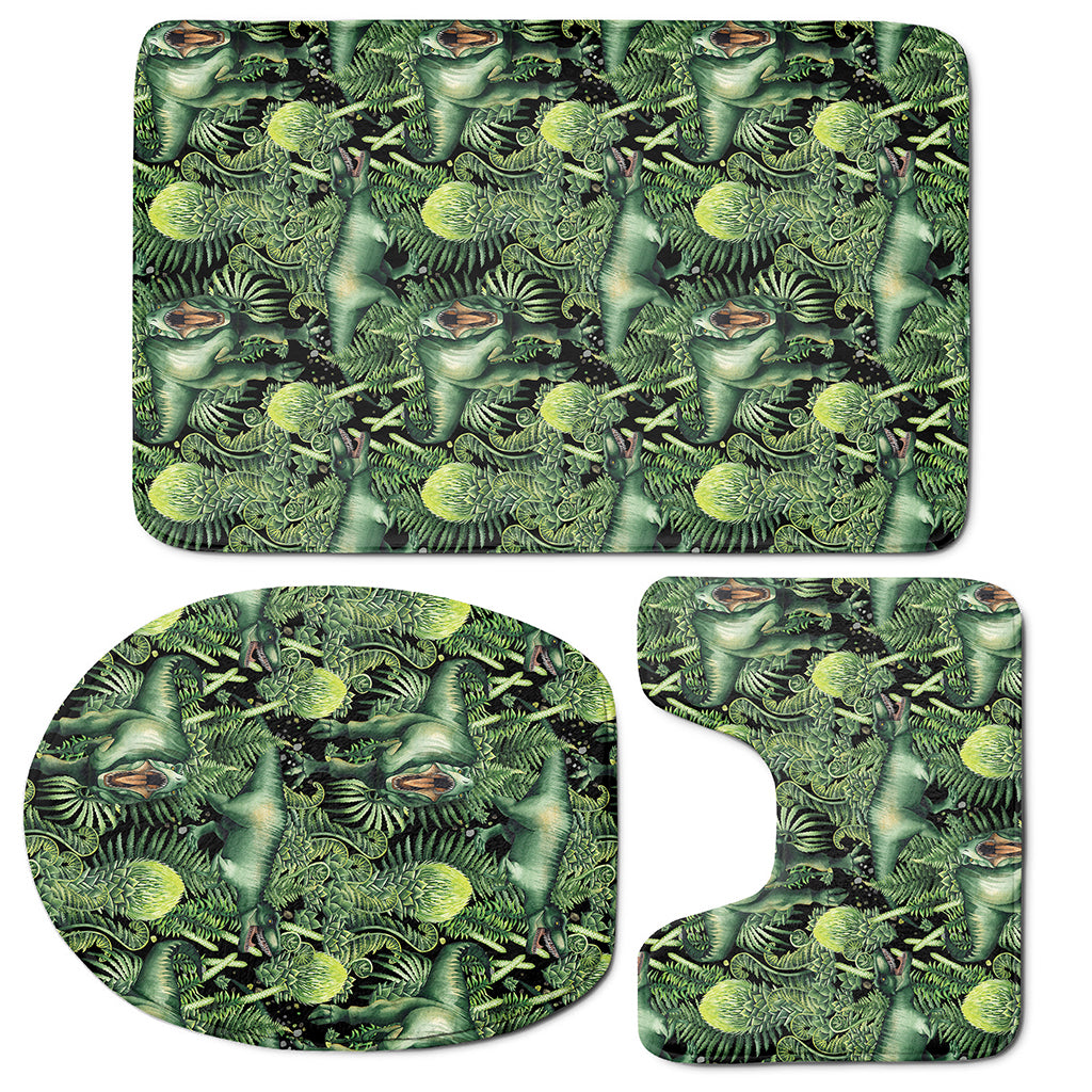 T-Rex Dinosaur And Jurassic Plants Print 3 Piece Bath Mat Set