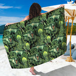 T-Rex Dinosaur And Jurassic Plants Print Beach Sarong Wrap