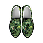 T-Rex Dinosaur And Jurassic Plants Print Black Slip On Shoes