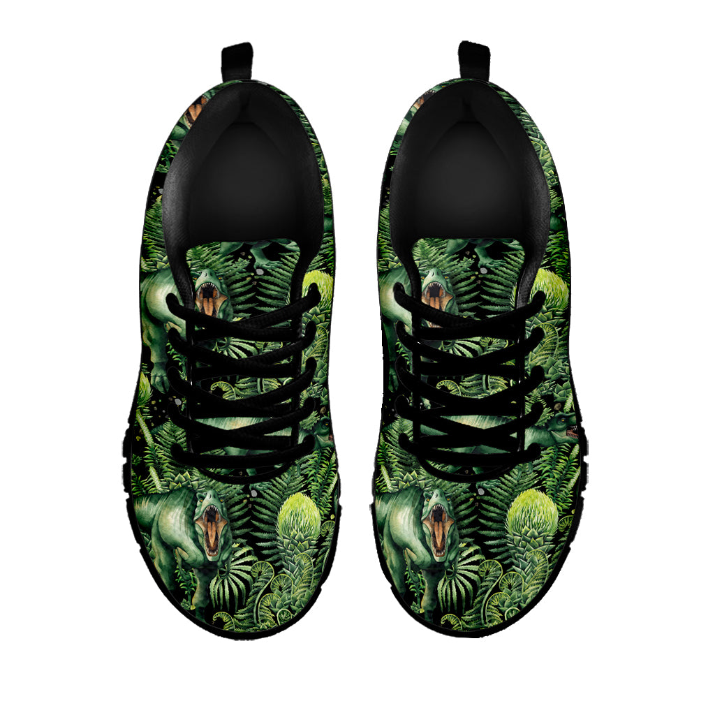 T-Rex Dinosaur And Jurassic Plants Print Black Sneakers