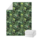 T-Rex Dinosaur And Jurassic Plants Print Blanket