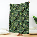 T-Rex Dinosaur And Jurassic Plants Print Blanket