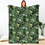 T-Rex Dinosaur And Jurassic Plants Print Blanket